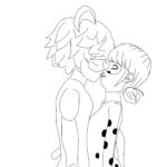 Coloriage Miraculous: Les Aventures de Ladybug et Chat Noir, Marinette embrasse Adrien, Ladybug et Chat Noir s’embrassent