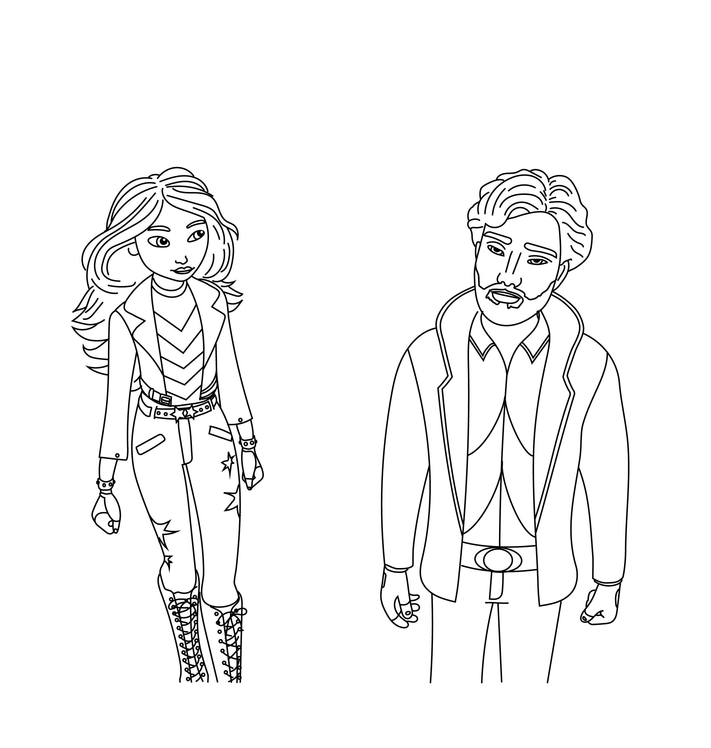Sophia Mendoza and her father Miles Mendoza from Unicorn Academy coloring page