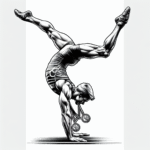 Coloriage d’un acrobate en performance, acrobate faisant le poirier