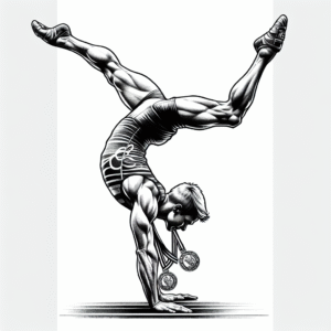 Coloring page of a acrobat performer, acrobat performing a handstand