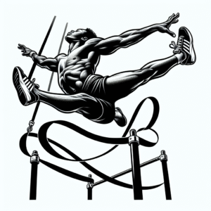 Coloring page of a acrobat performer, aerial silk performer leaping off a vault