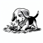 Coloring page of a Beagle dog, playful friend digging a hole