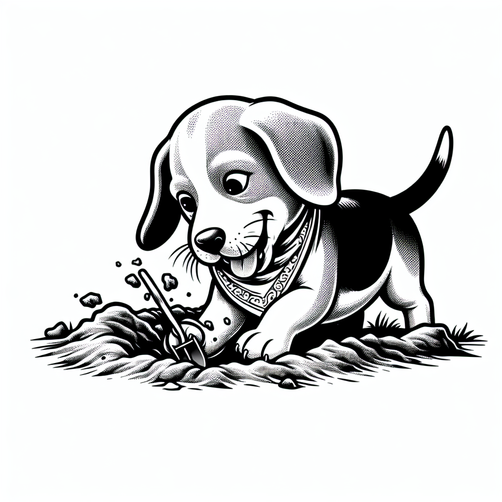 Coloring page of a Beagle dog, playful friend digging a hole