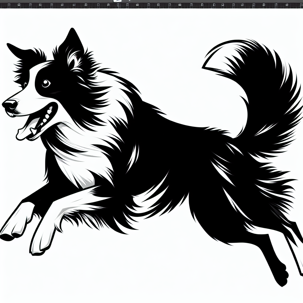 Coloring page of a Border Collie dog, energetic pup jumping in excitement