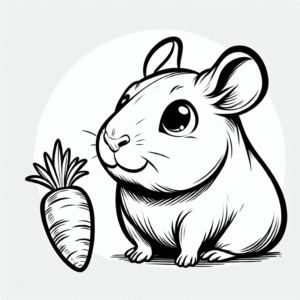 Coloring page of a cavy, gentle companion sniffing a carrot