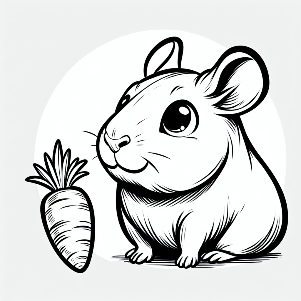 Coloring page of a cavy, gentle companion sniffing a carrot