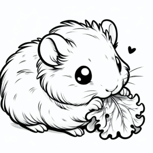 Coloring page of a cavy, playful pet nibbling on lettuce
