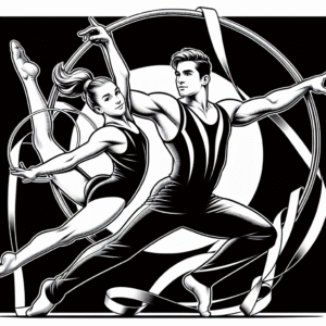 Coloring page of a competitive gymnast, trampoline gymnast posing with a hoop