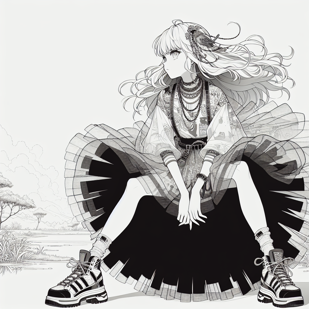 Coloring page of a cute K-pop character, maknae kneeling dramatically
