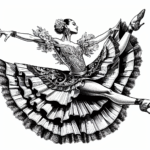 Coloring page of a dancer, salsa performer performing a split