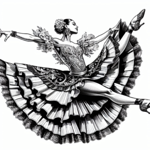 Coloring page of a dancer, salsa performer performing a split