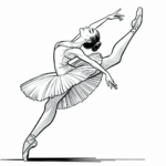 Coloring page of a female dancer, ballet performer stretching