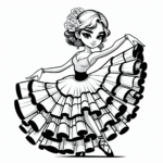 Coloring page of a female dancer, flamenco artist stretching