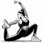 Coloring page of a female dancer, hip-hop dancer stretching