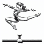 Coloring page of a female gymnast, acrobat balancing on a beam