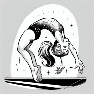 Coloring page of a female gymnast, acrobat doing a flip