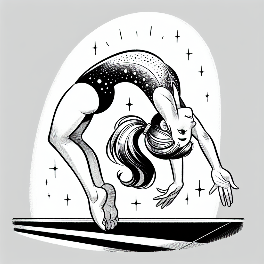 Coloring page of a female gymnast, acrobat doing a flip
