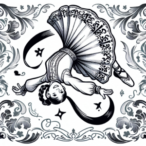 Coloring page of a female gymnast, acrobat doing a flip