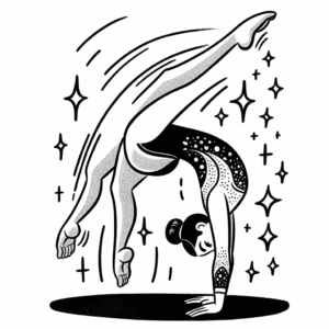 Coloring page of a female gymnast, acrobat doing a flip