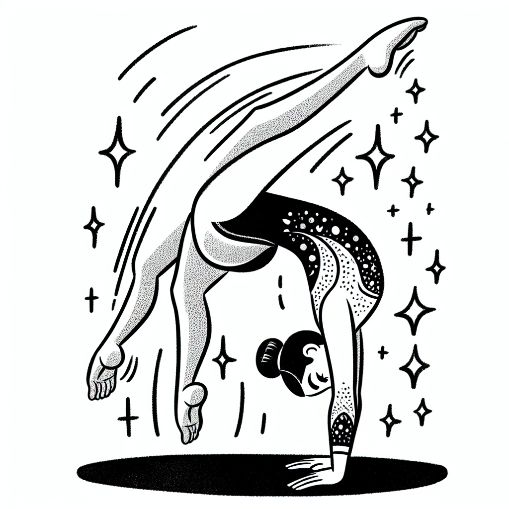 Coloring page of a female gymnast, acrobat doing a flip