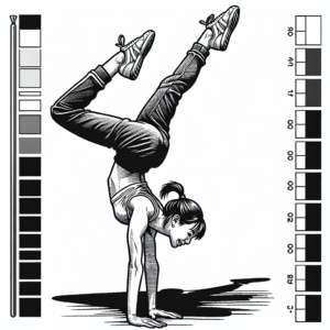 Coloring page of a female gymnast, artistic gymnast performing a handstand