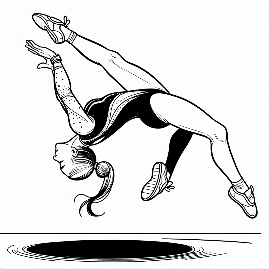 Coloring page of a female gymnast, rhythmic gymnast doing a flip