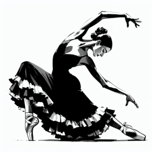 Coloring page of a festival dancer, flamenco artist stretching