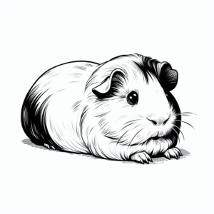 Coloring page of a guinea pig, fluffy friend lying on its back