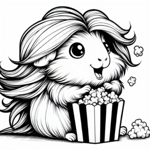 Coloring page of a guinea pig, gentle companion popcorning happily