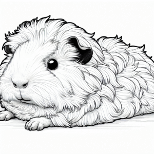 Coloring page of a guinea pig, playful pet lying on its back