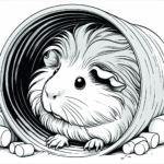 Coloring page of a guinea pig, playful pet peeking from a tunnel