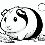 Coloring page of a guinea pig, tiny explorer nibbling on lettuce