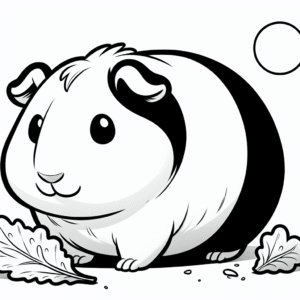 Coloring page of a guinea pig, tiny explorer nibbling on lettuce