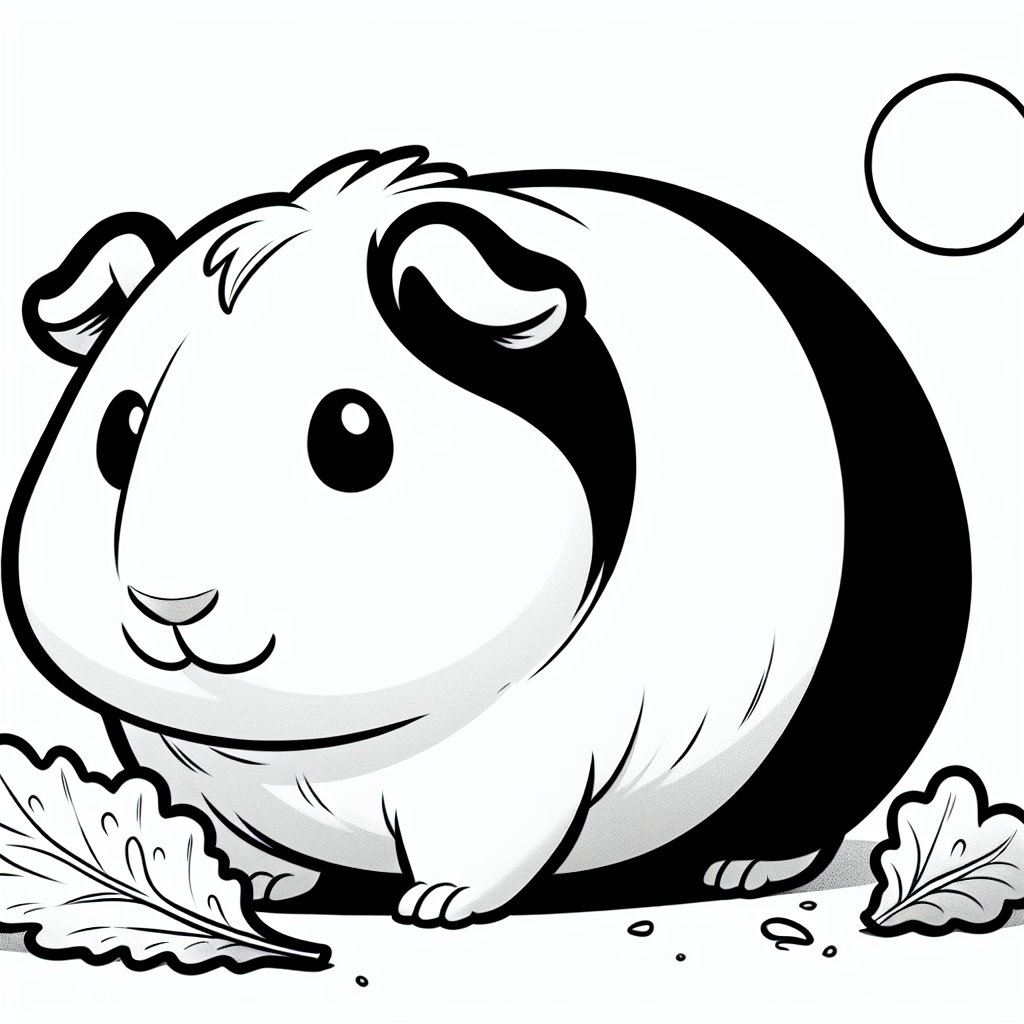 Coloring page of a guinea pig, tiny explorer nibbling on lettuce