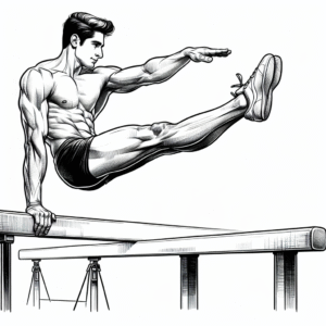 Coloring page of a gymnast, acrobat balancing on a beam
