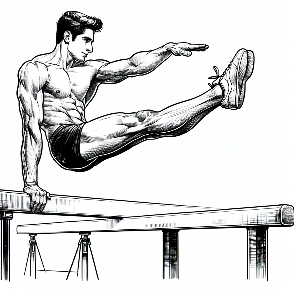 Coloring page of a gymnast, acrobat balancing on a beam