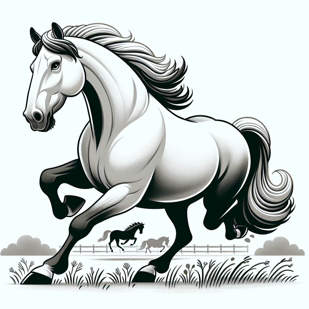 Coloring page of a horse, royal steed galloping through a field