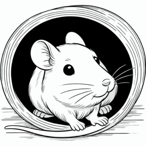 Coloring page of a little rodent, gentle companion peeking from a tunnel