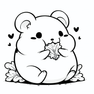 Coloring page of a little rodent, playful pet nibbling on lettuce
