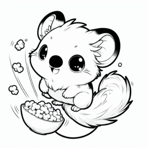 Coloring page of a little rodent, tiny explorer popcorning happily
