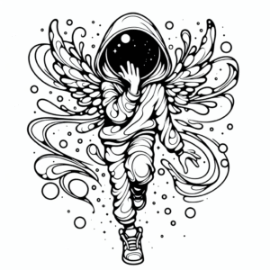 Coloring page of a manga character, dancer blowing a kiss