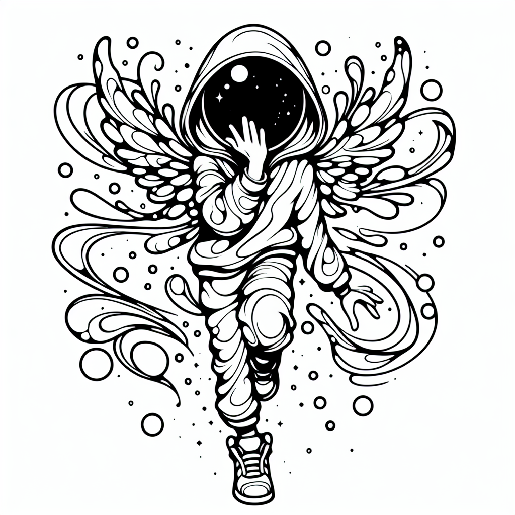 Coloring page of a manga character, dancer blowing a kiss