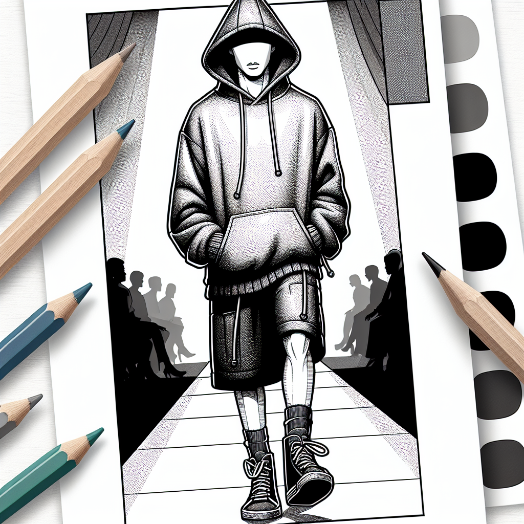 Coloring page of a manga character, dancer walking down the stage runway