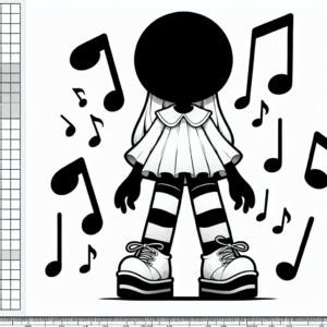 Coloring page of a manga character, influencer singing