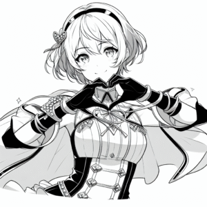 Coloring page of a manga character, leader making a heart with hands
