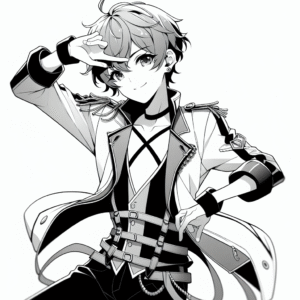 Coloring page of a manga character, maknae performing