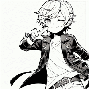 Coloring page of a manga character, stage star doing a playful wink