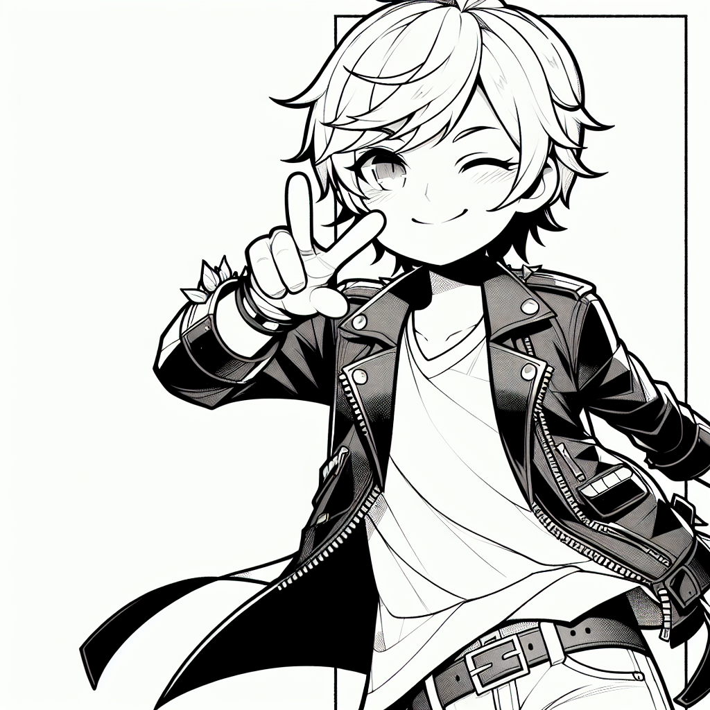 Coloring page of a manga character, stage star doing a playful wink