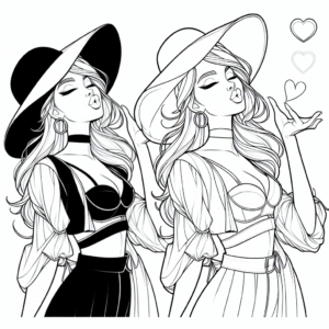 Coloring page of a manga character, visual blowing a kiss