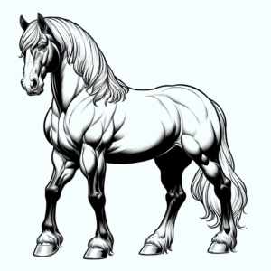 Coloring page of a mare, royal steed standing proudly